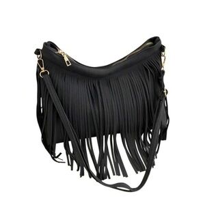 Elegant Black Fringe Shoulder Bag